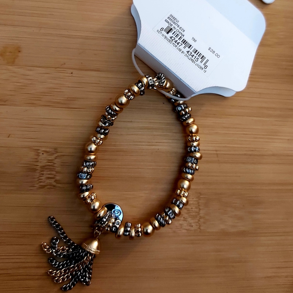 Chaps Tri-Tone Beaded Casting Stretch Bracelet